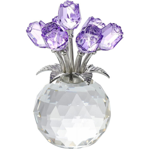 Lila Kristallrosenfigur – K9Crystal, in Geschenkverpackung