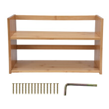 Estante de mesa compacta em bambu, rack de armazenamento multifuncional com aparência única, para escritório e casa, design moderno.