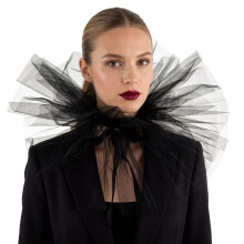 Dramatic Layered Mesh Collar For Stage Performances-Black