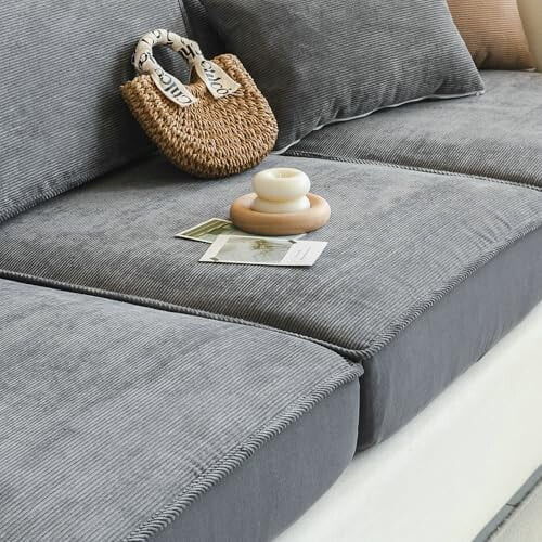 Putetrekk til sofa i stretchkordfløyel – grått, 1 stk.