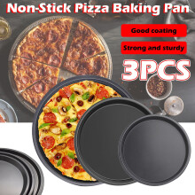 Bandeja redonda y poco profunda para pizza, acero al carbono, paquete de 3