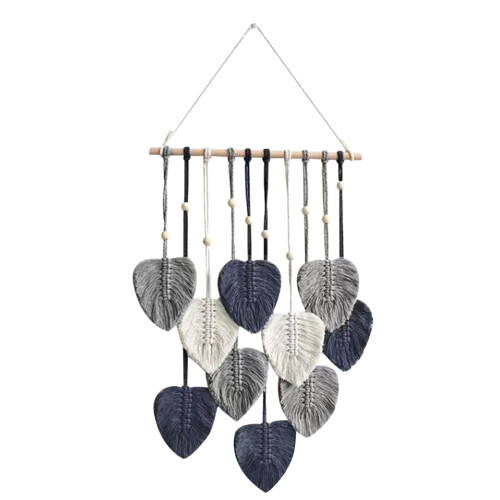 Handgemaakte macramé wanddecoratie – Boho blad en veer
