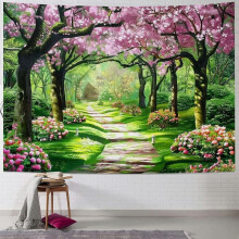 Tapisserie Chemin de cerisiers en fleurs – Peluche courte, 3 tailles