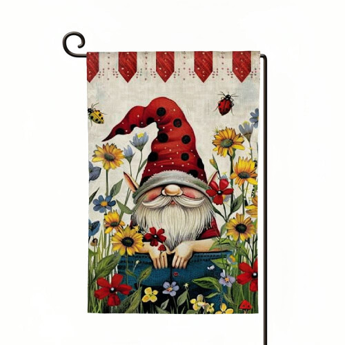 Bandeira de jardim dupla face – Gnomo, Margarida e Girassol