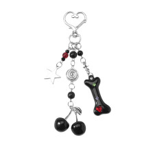 Dark Style Alloy Keychain Featuring Skull Cherry Charm And-C