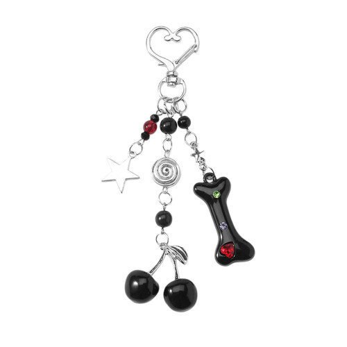 Dark Style Alloy Keychain Featuring Skull Cherry Charm And-C