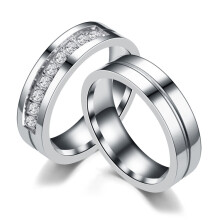2 Pack Single Row of Rhinestone Set Couple Ring 19 mm/20.8 mm