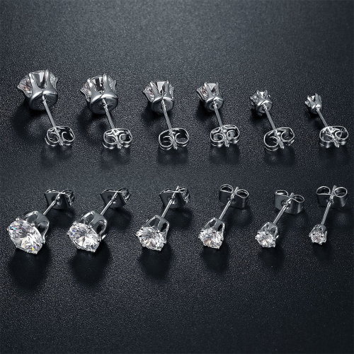 Set mit 6 Paar Ohrringen mit Zirkonsteinen Silver
