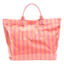 Striped PVC Bag for Women and Girls Waterproof-carroty pink