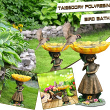 Bain d'oiseaux en polyrésine avec piédestal marron