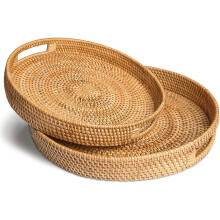 POWKOL hand-woven rattan serving tray set of 2