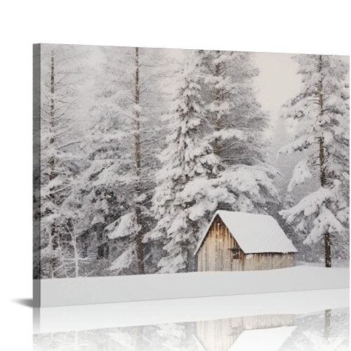 Impression sur toile Forêt enneigée d'hiver, tendue sur châssis