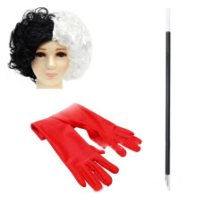 (Three-piece set) Set maschera di Halloween e parrucca di Crudelia – Mascherata in bianco e nero