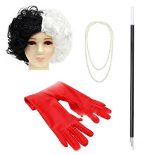 (Four-piece set) Set maschera di Halloween e parrucca di Crudelia – Mascherata in bianco e nero