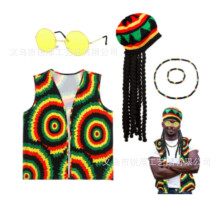 (Braid Set) Set di 4 pezzi composto da occhiali da sole hippie, orecchini e collana piatta.