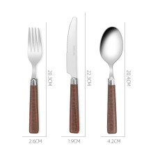 (Brown Three-Piece Set) Bestickset i rostfritt stål, konstläder, stekkniv, salladsgaffel och skedset