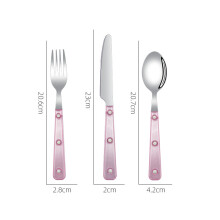 (Pink Three-Piece Set) High-End Nordic Stainless Steel Steak Knife Fork Spoon Full Set, Western Restaurant Style Tableware
