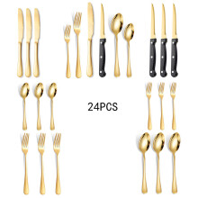 (Gold 24-Piece Set) 36-Piece Stainless Steel Cutlery Set for 6, Knife Fork Spoon & Steak Knives Included