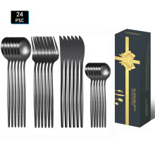 (Black 24-Piece Set) 24-delars portugisisk stekkniv, gaffel och skedset för västerländsk hotellmat