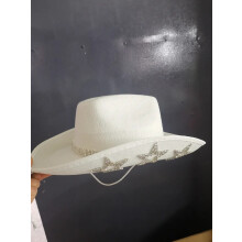 (White) Disco-cowboyhatt med femkantet stjerne og rhinestone, westernhatt for karnevalsfester
