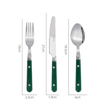 (Green 3-piece set) Vintage Stainless Steel Steak Knife, Fork & Spoon Set with Plastic Handles