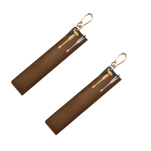 2Pieces 16CM Long PU Leather Pencil Case With Keychain-brown