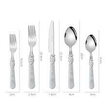 (White Five-Piece Set) Western servisset med 5 delar i rostfritt stål, förtjockad biffkniv, gaffel och sked i europeisk stil
