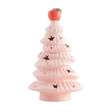 Pink Christmas Tree Night Light Ceramic Xmas Tree with Topper Cute Lighted Christmas