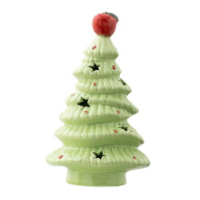 Green Christmas Tree Night Light Ceramic Xmas Tree with Topper Cute Lighted Christmas
