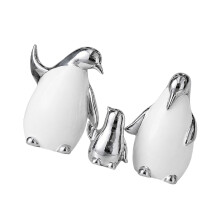 Cartoon Penguins Sculpture Collection 3Pcs Ceramic-happy silver
