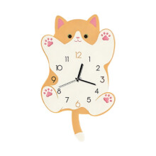 Yellow Cat Wall Clock Decorative Clock Ornament Home Decor Creative Cute with Wagging