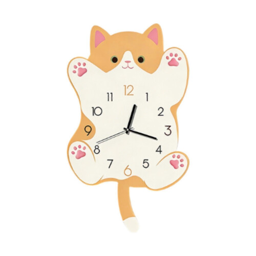 Yellow Cat Wall Clock Decorative Clock Ornament Home Decor Creative Cute with Wagging