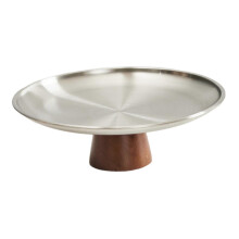 L Pedestal Fruit Bowl Snack Candy Storage Tray Wooden Base Display Stand Practical