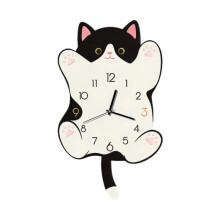 Black Cat Wall Clock Decorative Clock Ornament Home Decor Creative Cute with Wagging