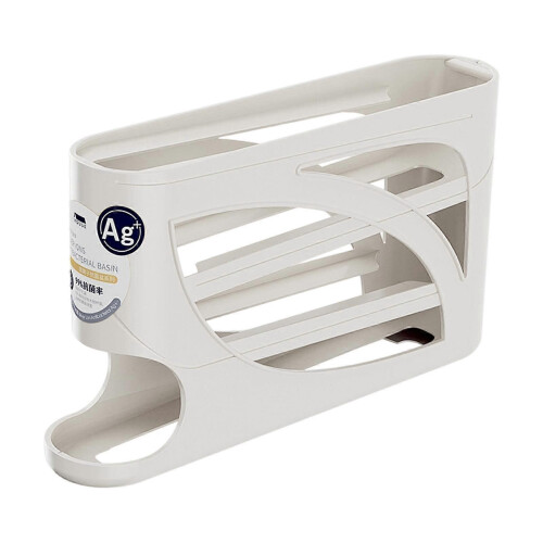 White Egg Holder for Fridge Eggs Roller Organizer Keep Tidy Space Saving Auto Rolling