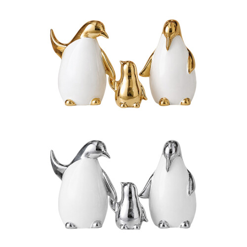 Cartoon Penguins Sculpture Collection 3Pcs Ceramic-happy silver 1