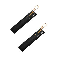 2Pieces Portable Pencil Pouches With Keychain Hook 16CM-Black
