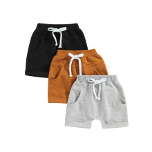 (12-18 Months, Black Brown Grey) Kids Boys Short Trousers, Casual Party Street Spring Summer Solid Color Drawstring Pants