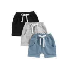 (2-3 Years, Black Grey Blue) Kids Boys Short Trousers, Casual Party Street Spring Summer Solid Color Drawstring Pants