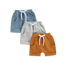 (0-6 Months, Blue Brown Grey) Kids Boys Short Trousers, Casual Party Street Spring Summer Solid Color Drawstring Pants