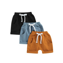 (12-18 Months, Blue Brown Black) Kids Boys Short Trousers, Casual Party Street Spring Summer Solid Color Drawstring Pants