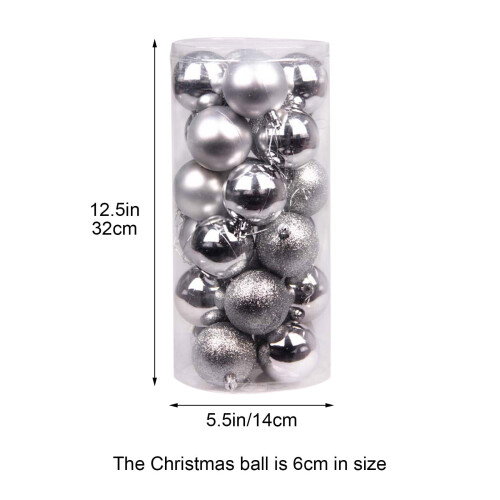 Shatterproof Christmas Ornaments Silver Baubles 24 pcs 2.4 2