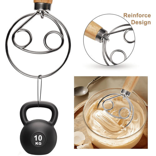 Stainless Steel Dough Whisk with Wooden Handle 1