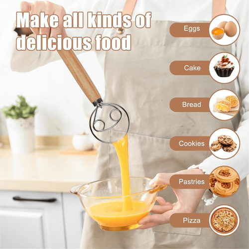 Stainless Steel Dough Whisk with Wooden Handle 2