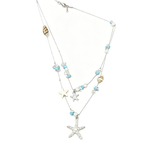Collier avec pendentif en forme d'étoile de mer et de perles-B