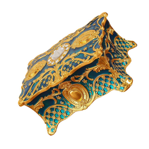 Ornate Alloy Storage Box Intricate Floral Pattern And-Blue