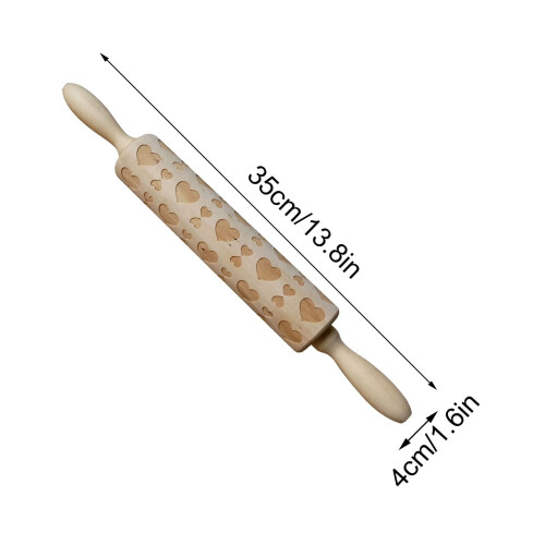 Wooden Rose-Embossed Rolling Pin35cm 1