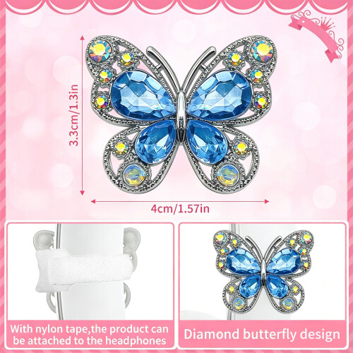 Décorations d'écouteurs papillon scintillantes en alliage,-Bleu 1