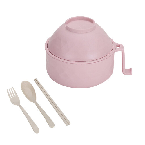 Microwave Ramen Bowl Set Pink 6-Piece with Lid