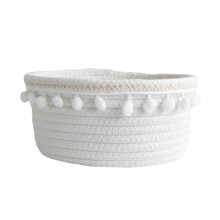 Cotton Wire Storage Basket Desktop Sundries Organizer White